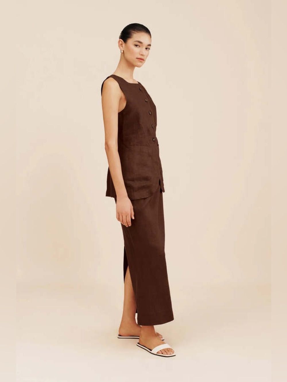 NWT POSSE Emma Linen Pencil skirt in chocolate brown - Picture 4 of 10